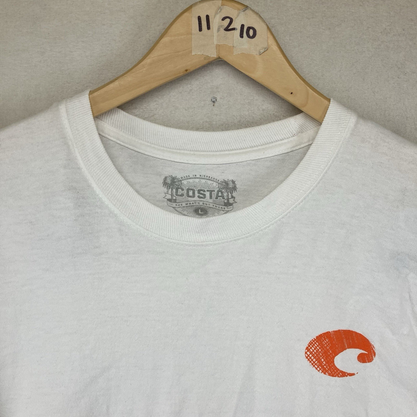 Men’s Long Sleeve Costa T Shirt White Heavy Cotton Back Camo Logo Large gallery