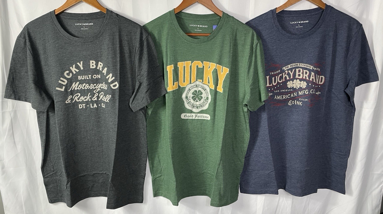 Lucky Brand Men's LARGE Or XL Lot of 3 Graphic Tees in 3 Colors NWT gallery
