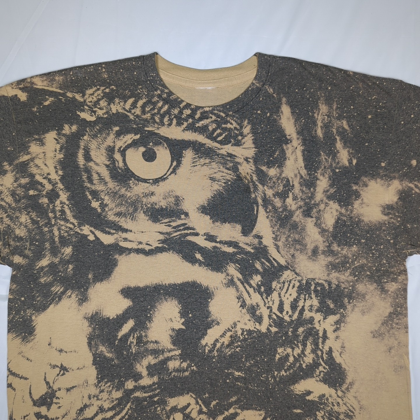 BONNIE LATHAM Vtg Wildlife Art OWL All Over Print AOP Graphic T-SHIRT Men's L gallery