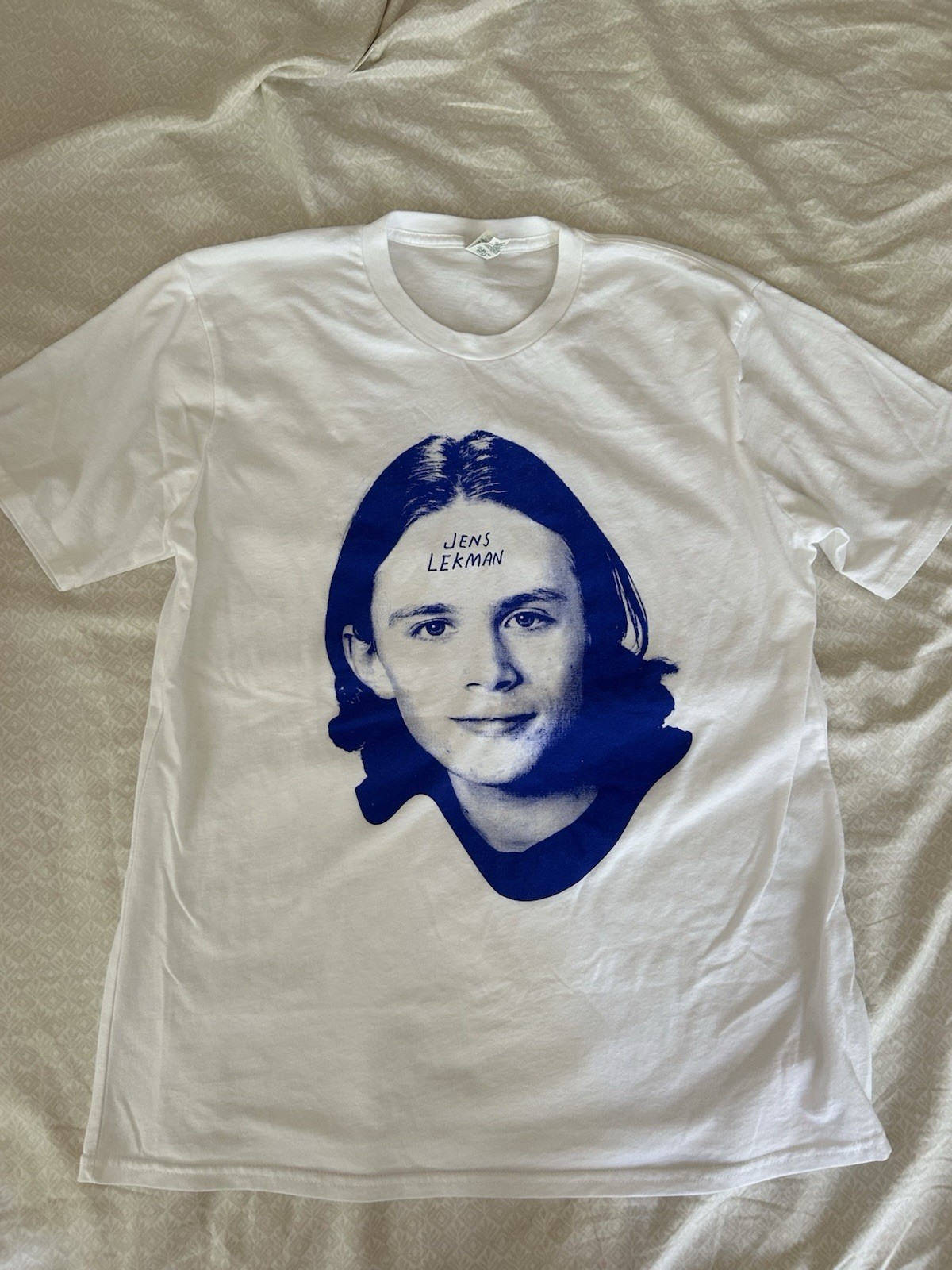Jens Lekman Graphic Print Crew Neck Short Sleeve T-Shirt White/Blue L