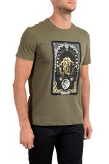 Roberto Cavalli Men’s Olive Green Graphic Print Crewneck T-Shirt US M IT 50