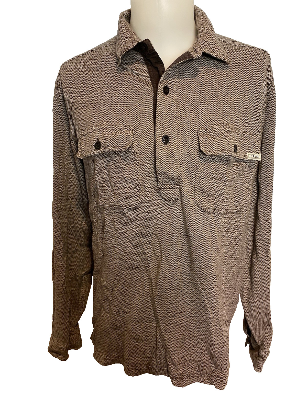 Polo Ralph Lauren Brown Herringbone Long Sleeve Pullover Size L
