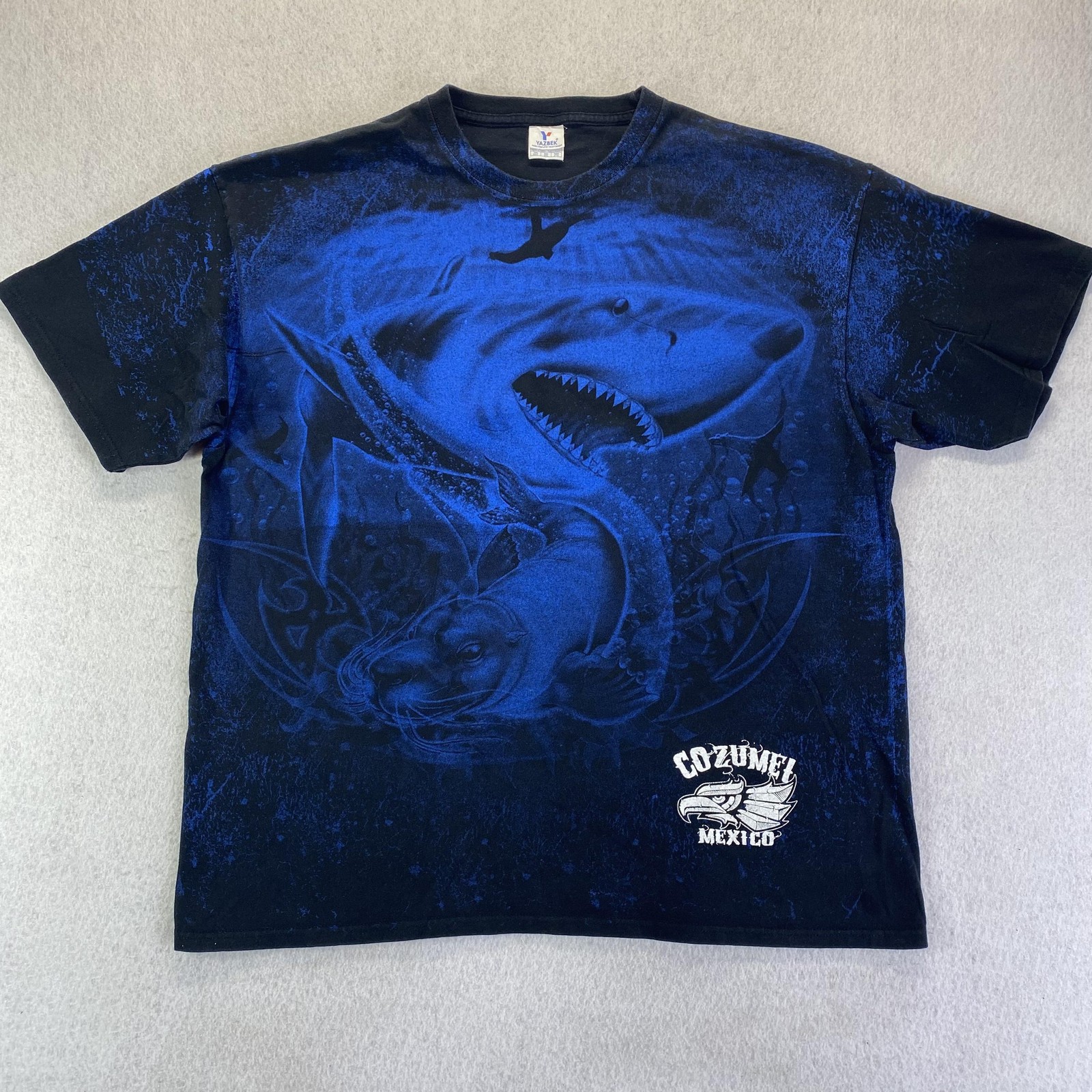 Cozumel Mexico Shark Shirt Mens 2XL Black Graphic All Over Print Yazbek Tee gallery