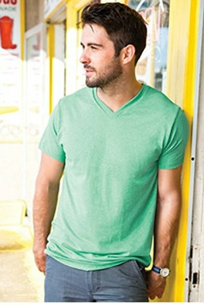 AAA ALSTYLE 5300 MENS PLAIN T SHIRT CASUAL SHORT SLEEVE HEATHER GREEN V NECK XL gallery