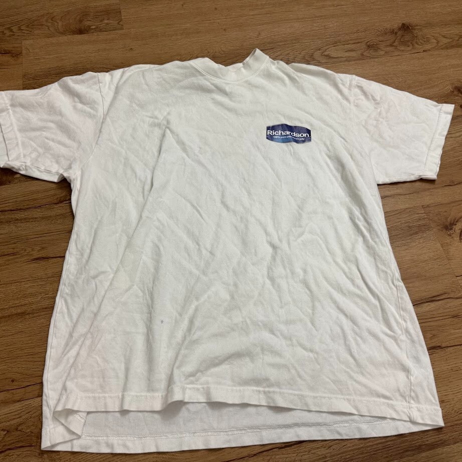 Richardson Vaseline Tee Cotton Crew Neck Print Short Sleeve Large WHITE