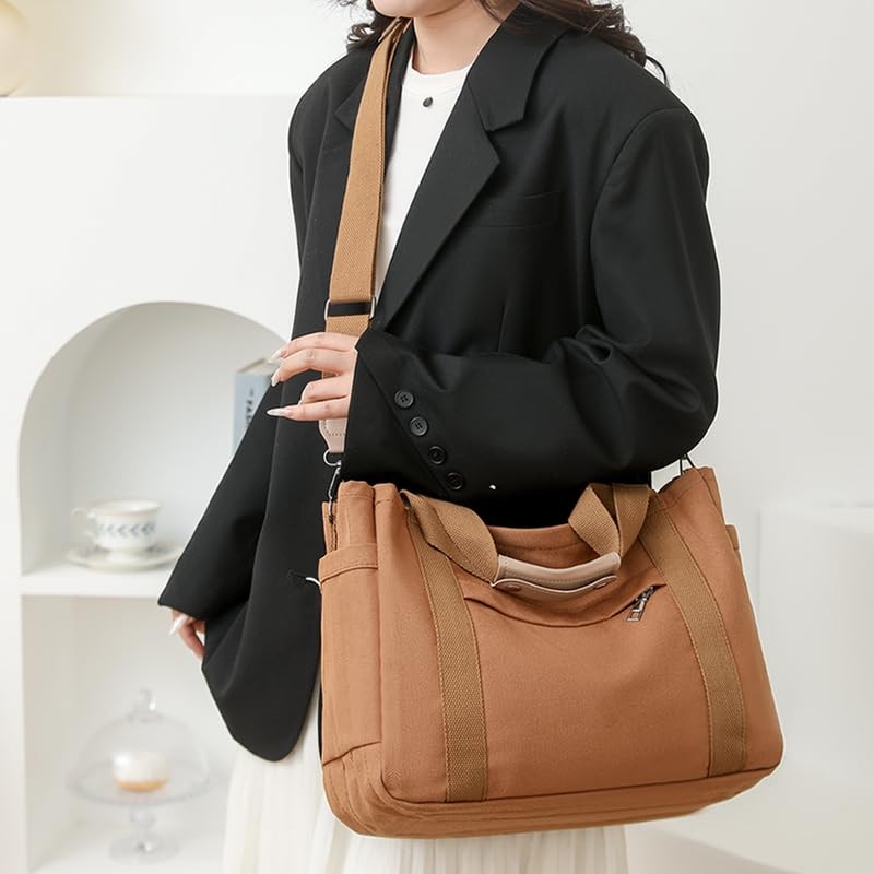 Canvas Crossbody Tote Bag for Women Laptop Work Handbag Shoulder Messenger Ba... gallery