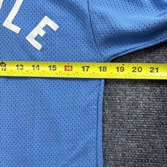 VTG 70s Nylon Mesh Flock Printed V Neck Jersey Mens M Blue Baseball Football