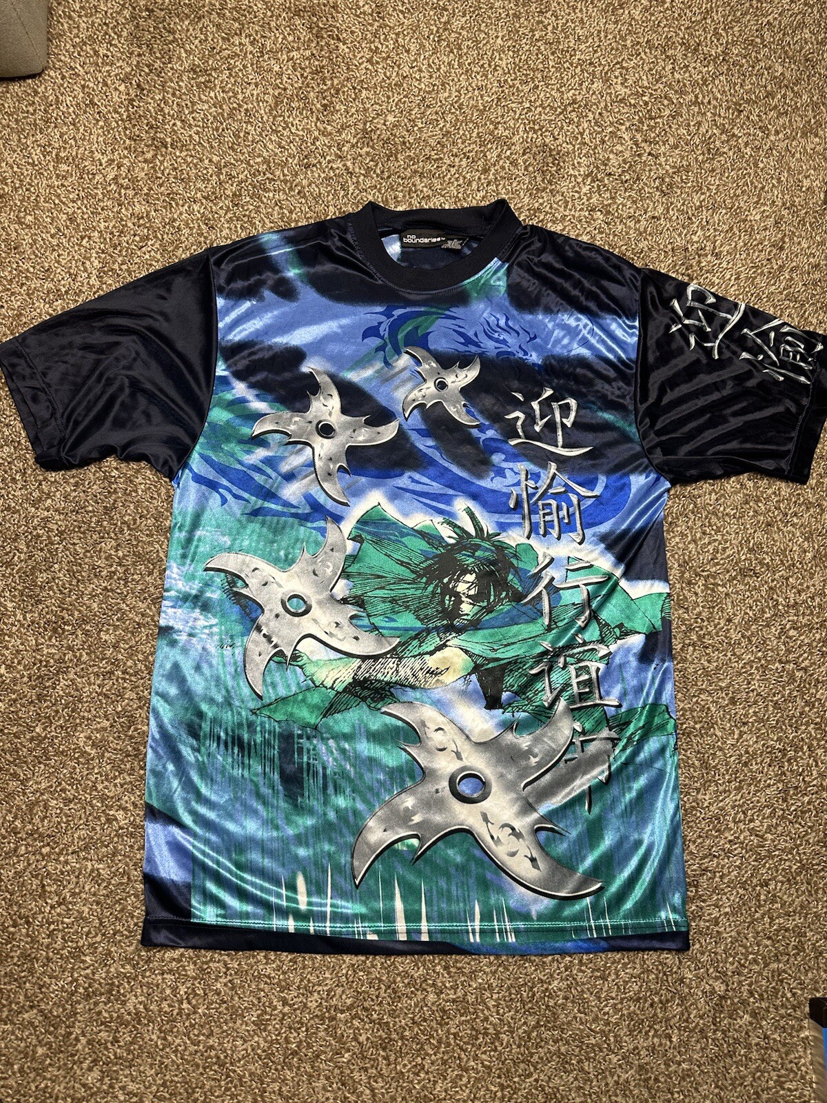 Lot 7 Vtg No Boundaries Flames Sheer AOP Dragon Rave Y2K M/L Anime Hardy Shirt gallery
