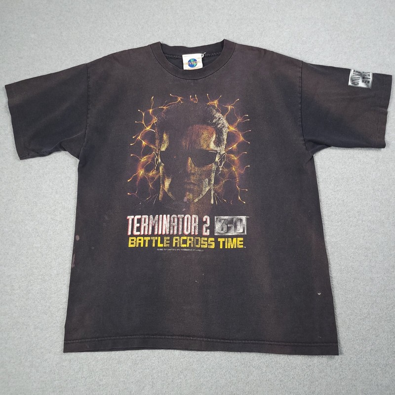 Vintage Terminator 2 3D Shirt Men XL Black 90s Made in USA T2 Battle Across Time