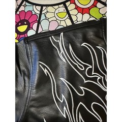 GFTD LA Klive Black Short Sleeve Leather Tee with White Tribal Graphics