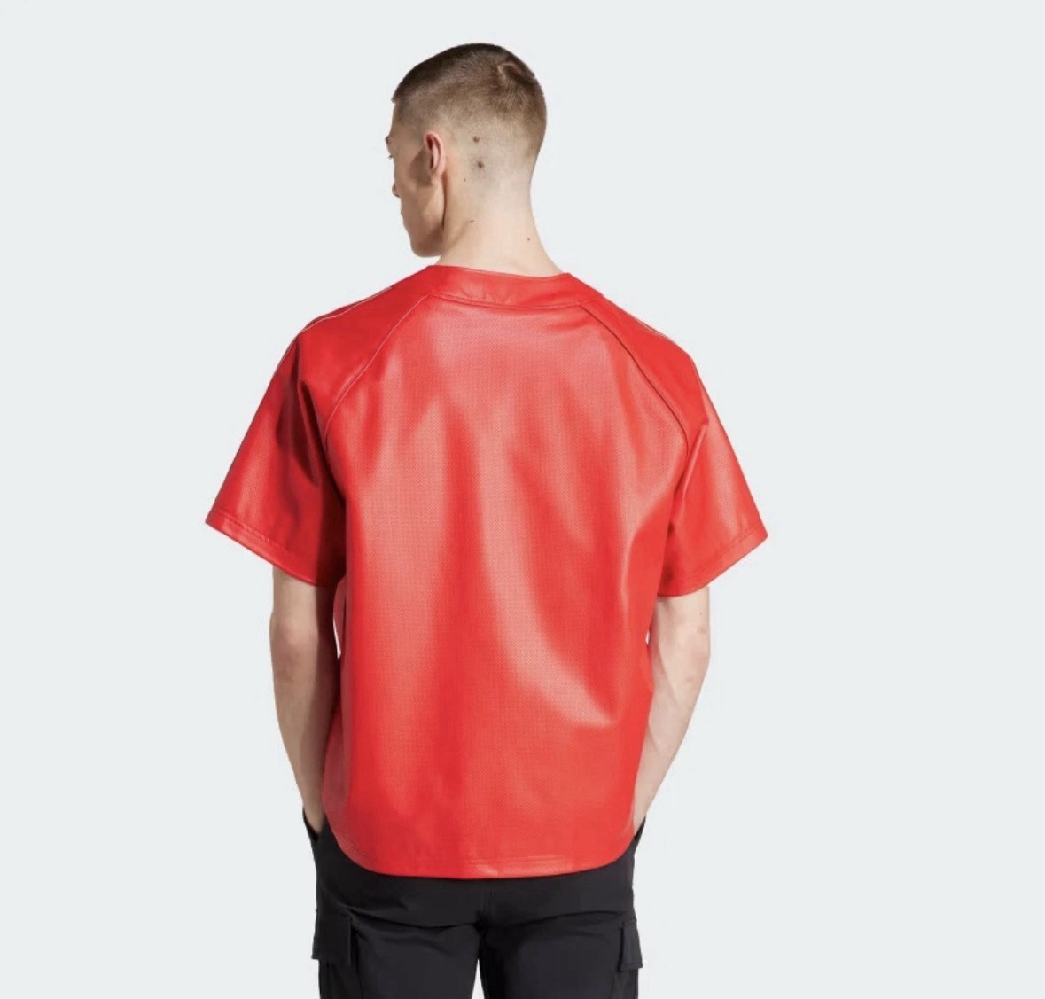ADIDAS Originals MENS FAUX LEATHER Baseball Jersey Scarlet Red SIZE LARGE gallery