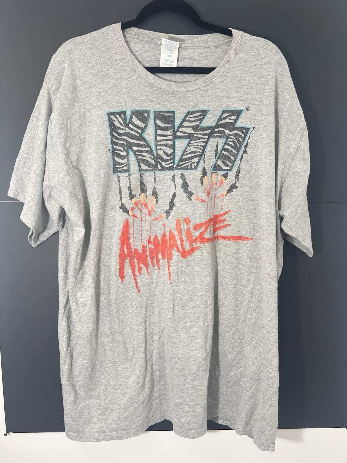 VINTAGE Y2K 90s KISS BAND T SHIRT GRAY ANIMALIZE DESIGN LOGO 3XL ROCK N ROLL gallery
