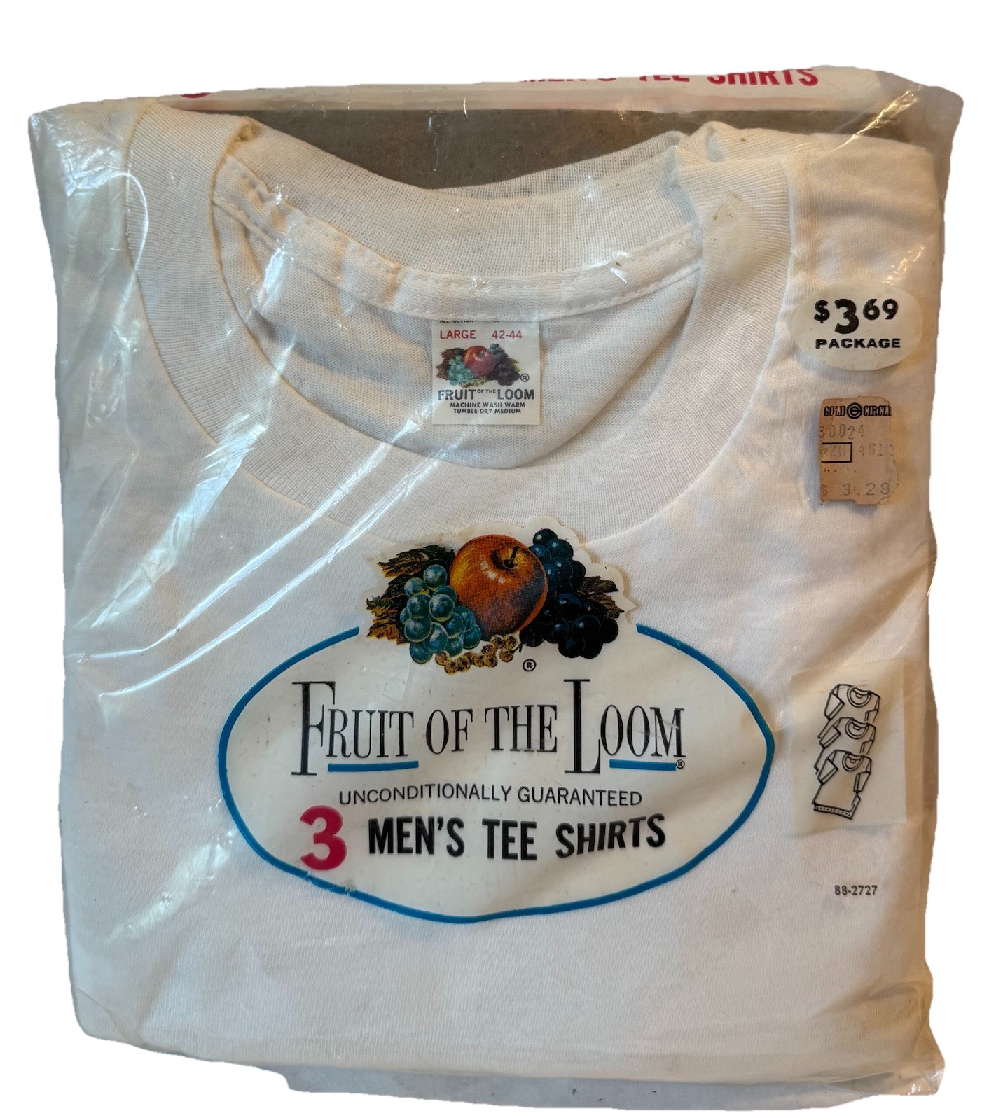 Vintage 60s Fruit Of The Loom Men’s Tee Shirt 3 Pack White Large USA NOS