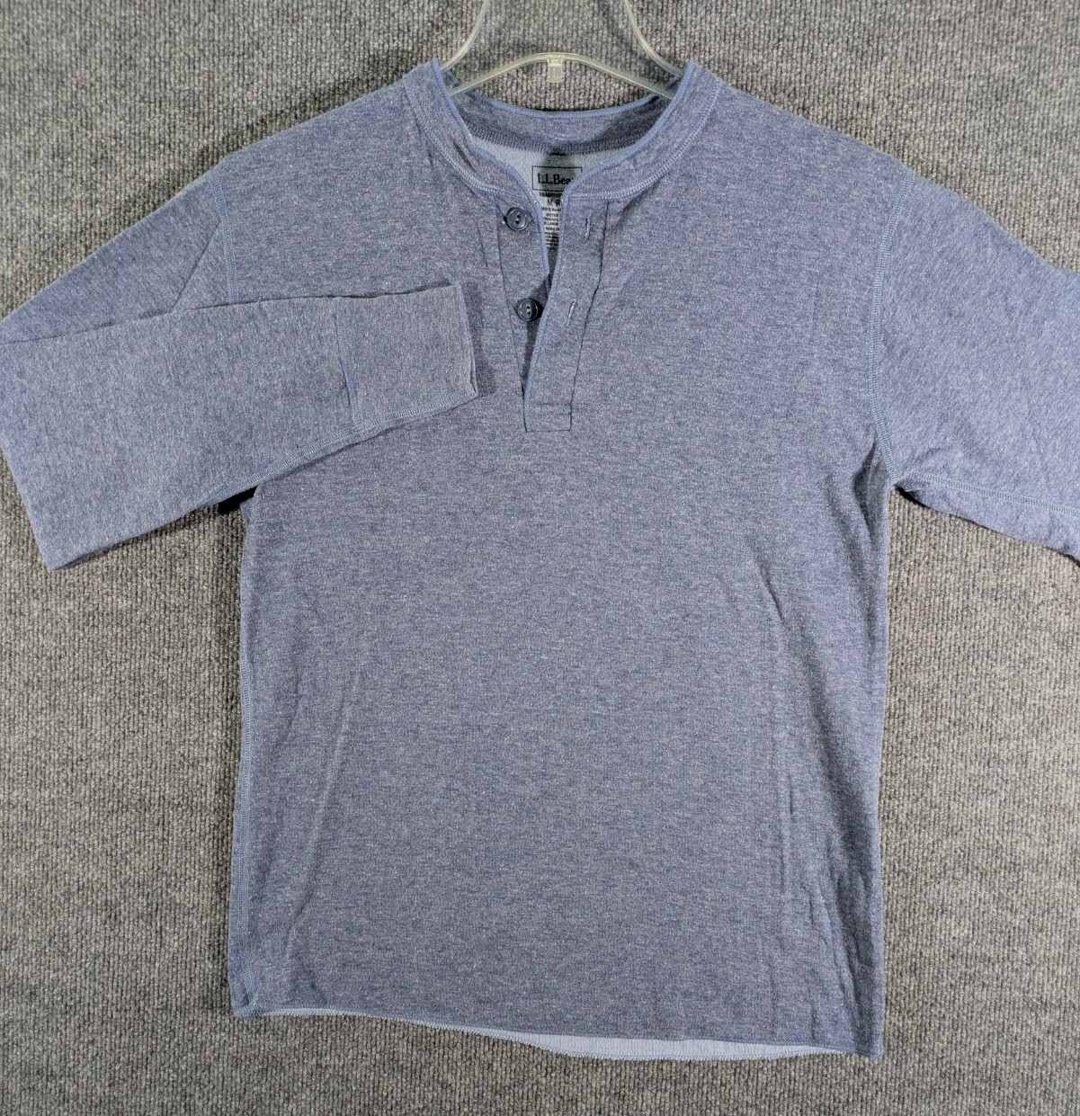 LL Bean Mens M Traditional Fit River Driver Henley Shirt Wool Nylon Blue Thermal