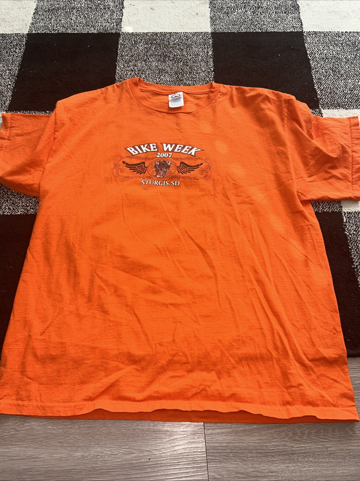 Biker Short Sleeve Orange Shirt L Sturgis 2007