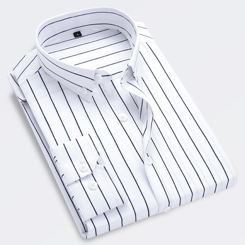 Mens Dress Shirts Long Sleeves Slim Fit Camisas Striped Cotton Casual Shirts Top gallery