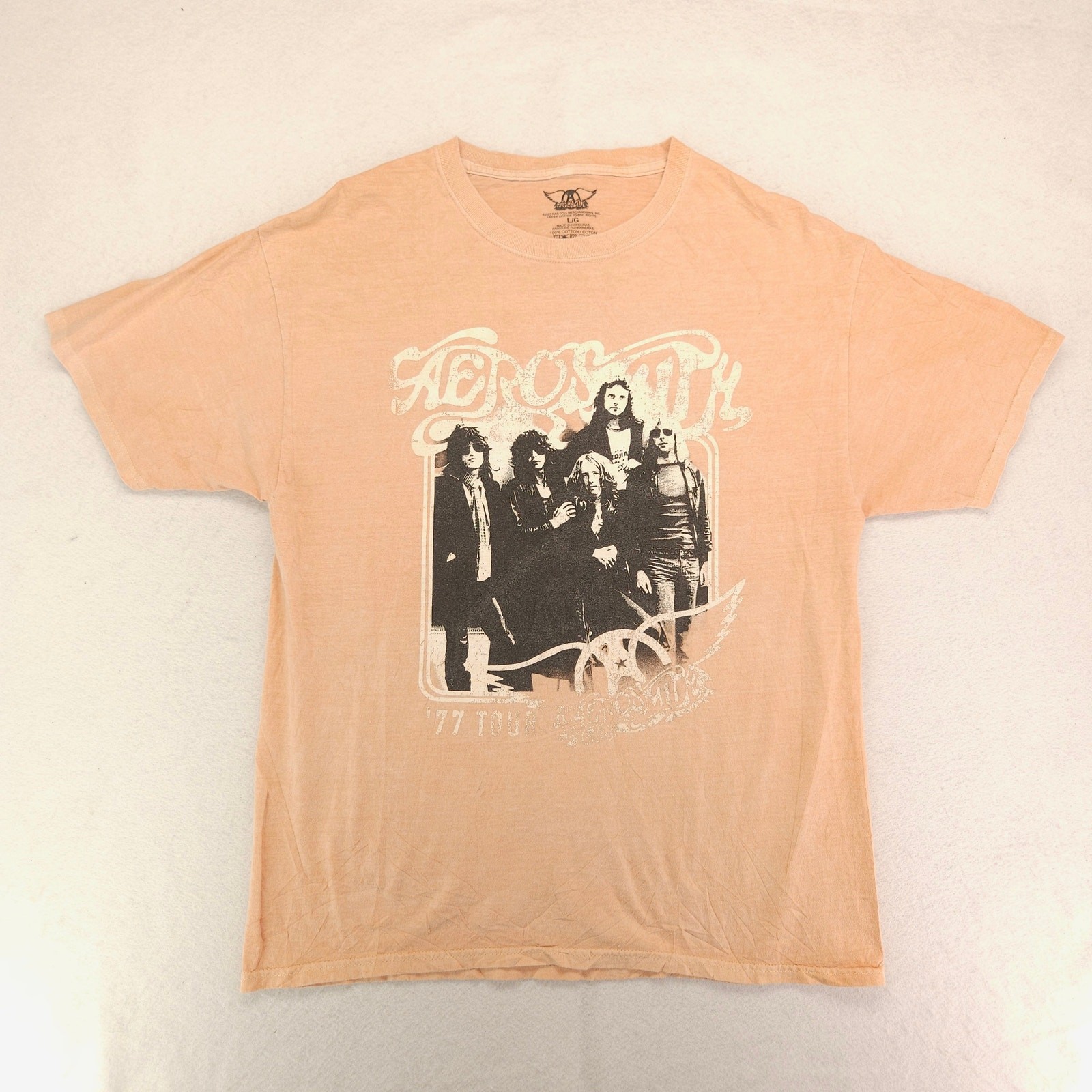 Aerosmith Band Casual Crew Neck Graphic T-Shirt Adult Mens Size Large L Tan gallery