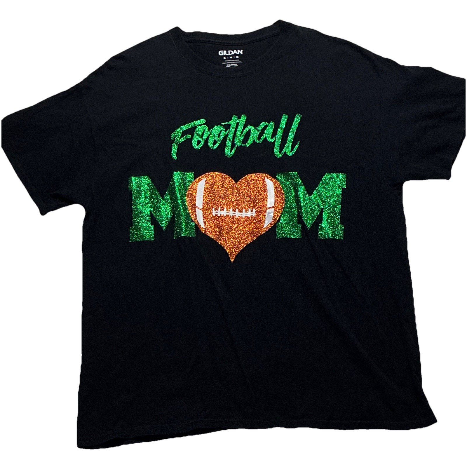 Gildan XL Football Mom Black Crew Neck Short Sleeve Knit T-Shirt Glitter Design gallery