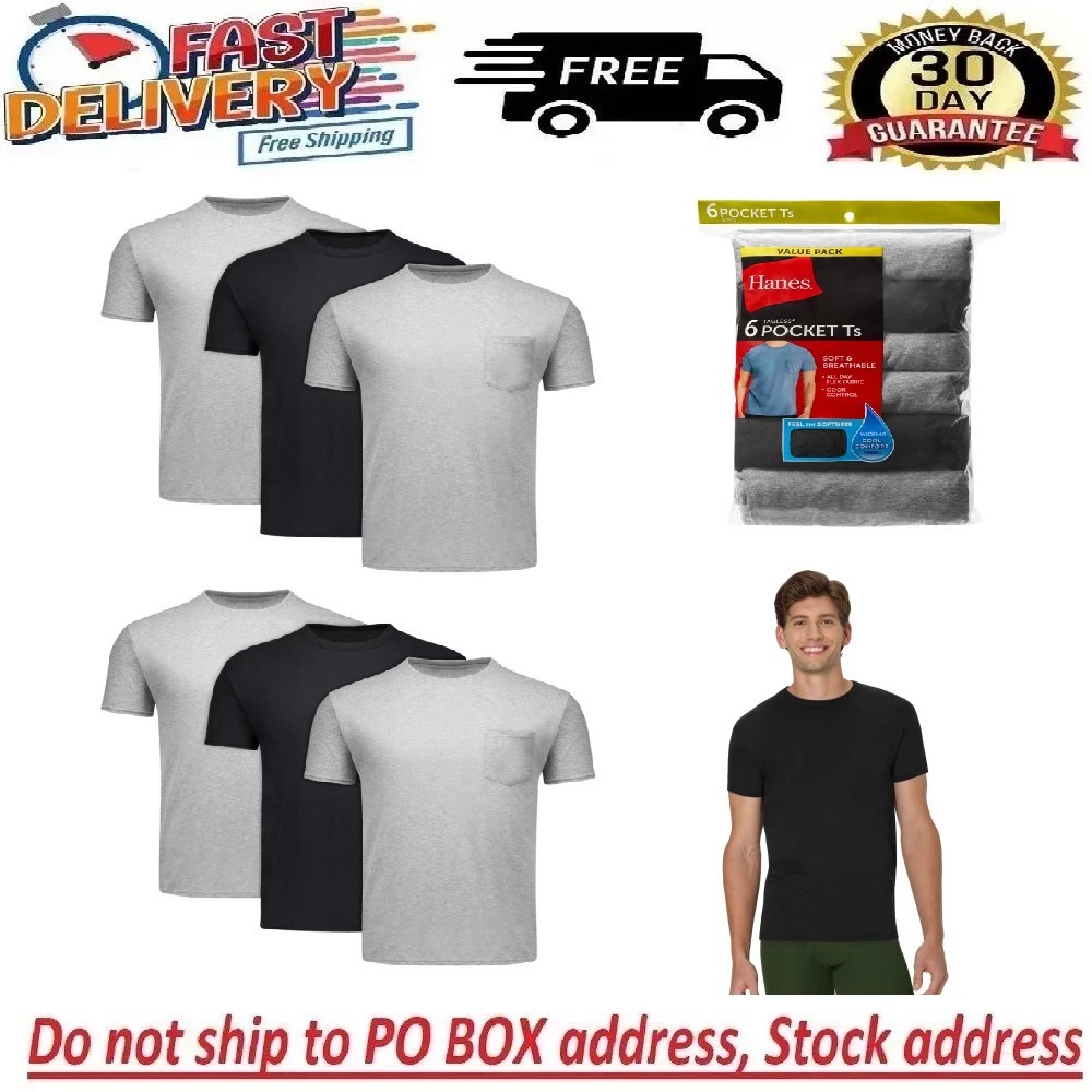 Hanes 6-Pack Pocket Tee Men's T-Shirt Soft and Breathable Black/Grey gallery