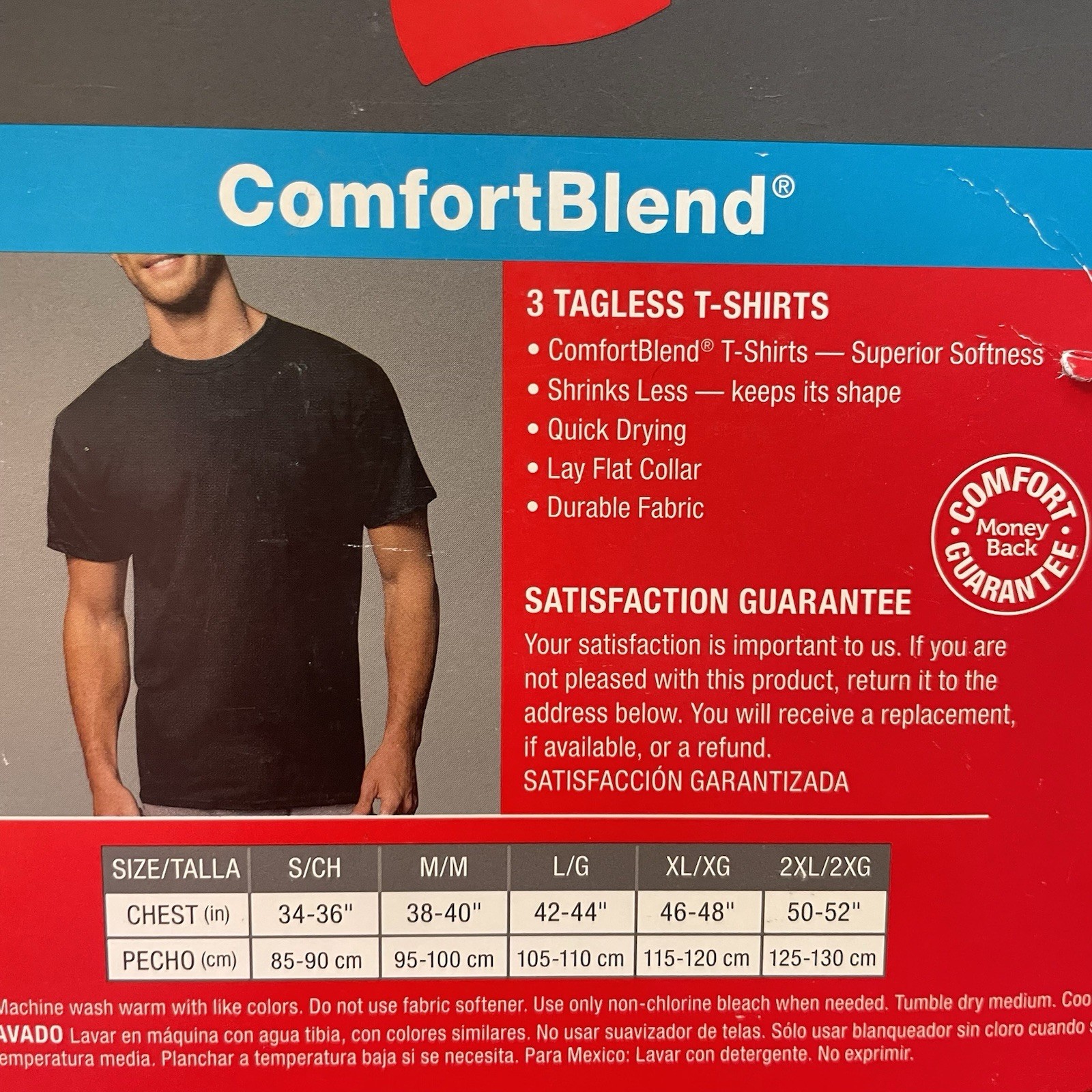 S Hanes T-Shirts 3 Pack Comfort Blend Tagless Lay Flat Collar White Gray Black gallery