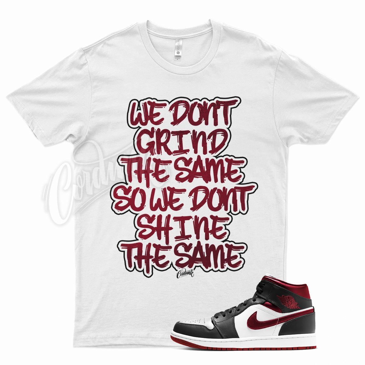 White GRIND T Shirt for Air J1 1 Mid Black Gym Metallic Red AJ1 7 9