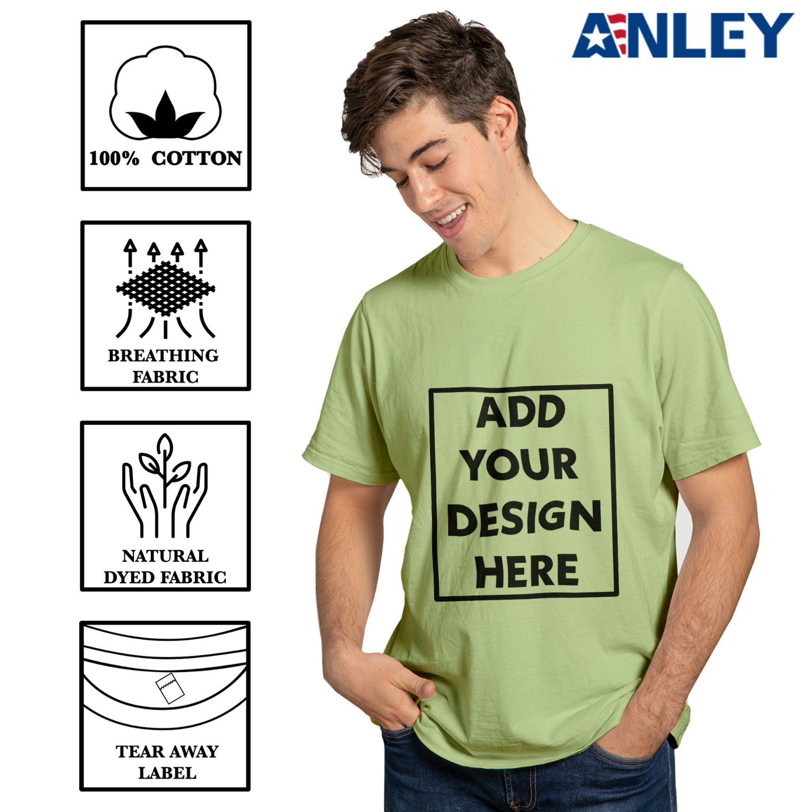 Anley Personalized T-Shirts 100% Cotton Custom Unisex Logo Tee Customized Shirts gallery