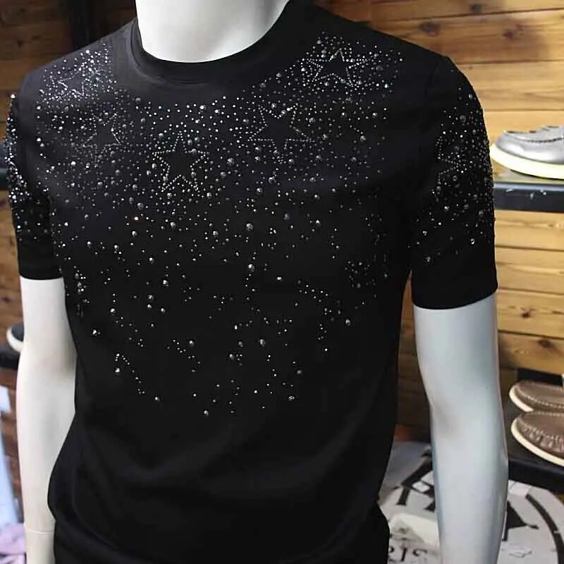 New Fashion Star Trend Rhinestone Diamond Summer Short Sleeve Luxury Men T-Shirt gallery
