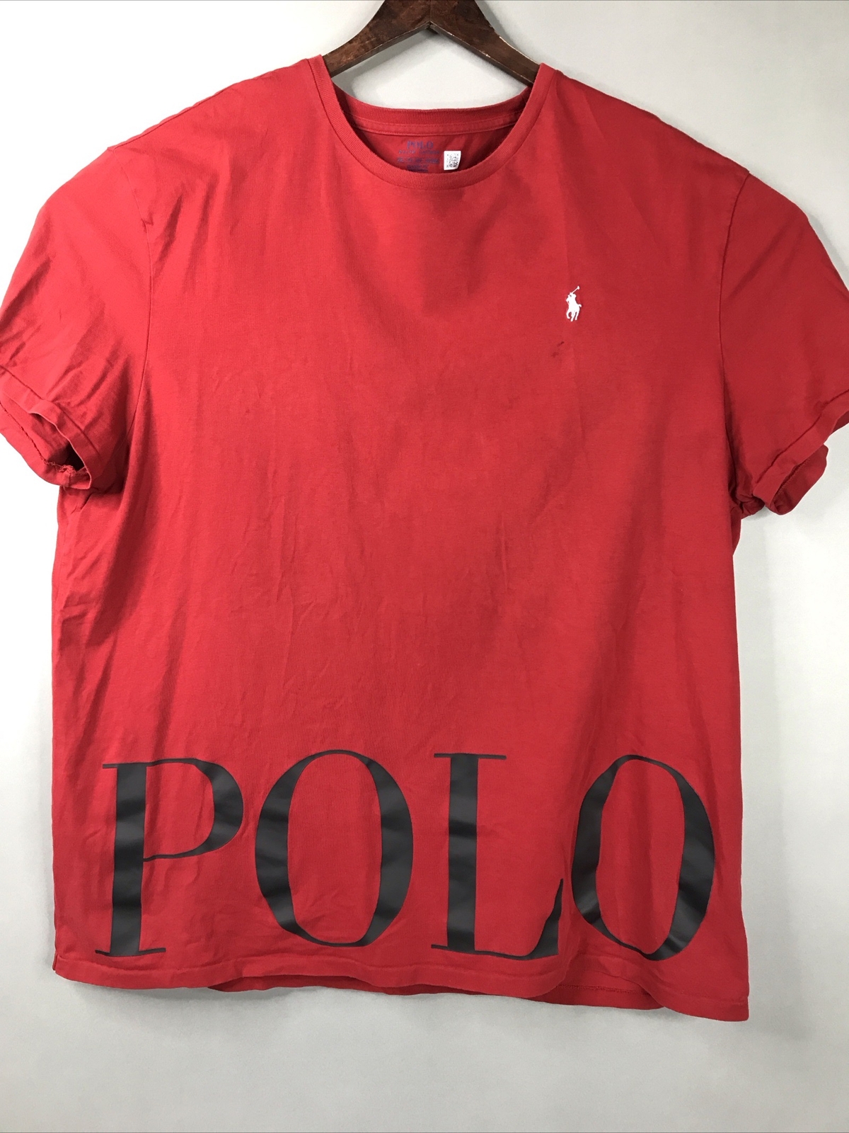 Polo Mens Graphic T-Shirt Red Big Logo Sz XXL Casual Pullover W/Stains See Pics