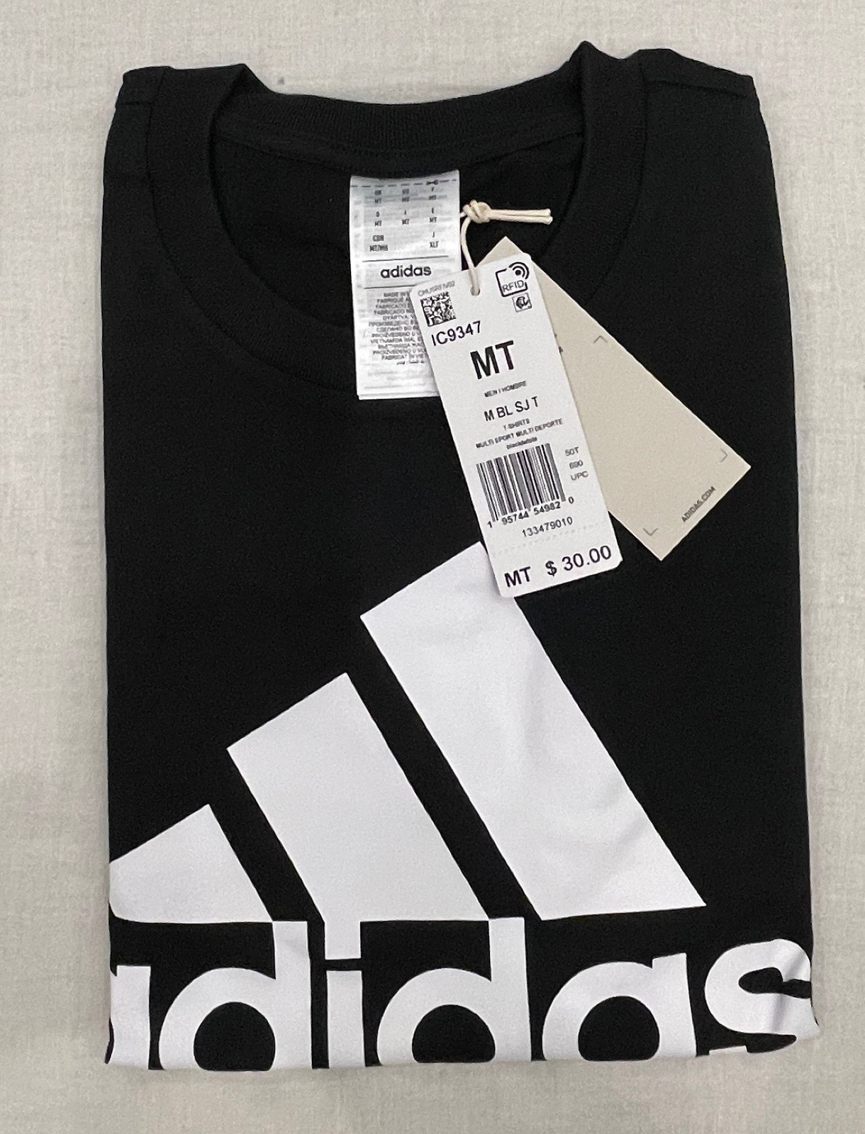 adidas Mens Big &Tall Medium Tall MT T-Shirt Top Black/White IC9347 gallery