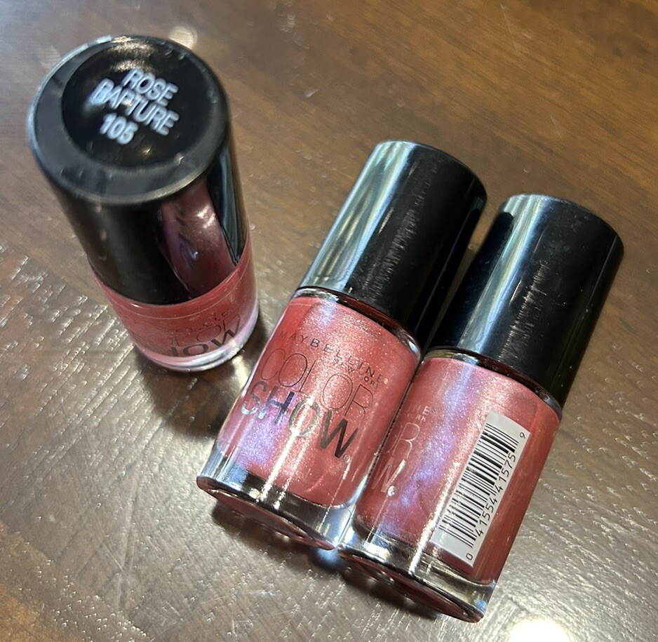 Lot of 3 Maybelline Color Show Nail Polish, Rose Rapture 105 New Multiple Qty FS