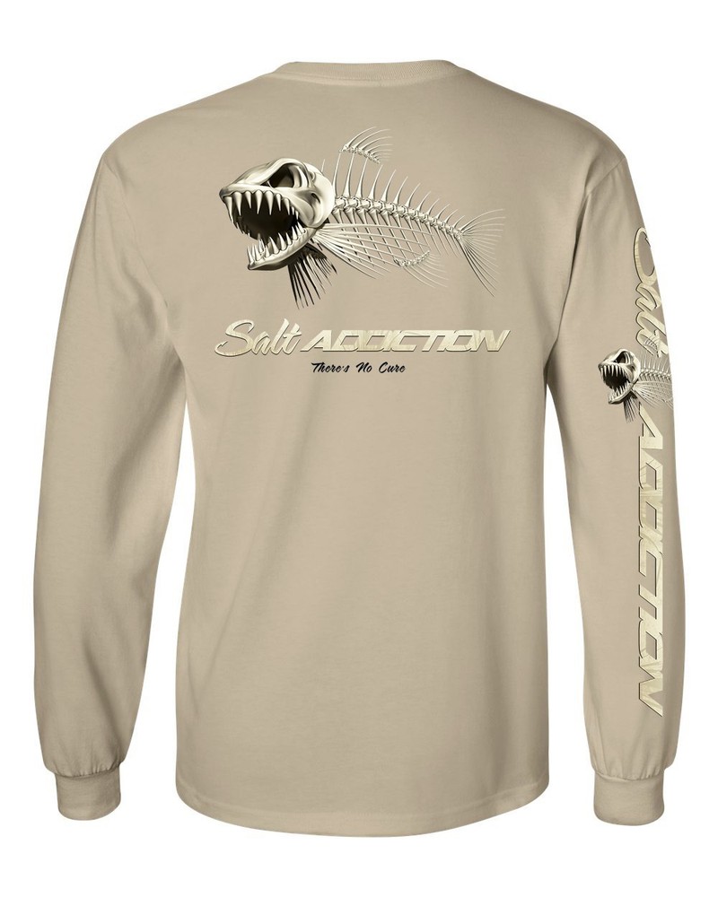 Salt Addiction Bonefish Flats Fishing Long Sleeve T Shirt Cotton Fish bones