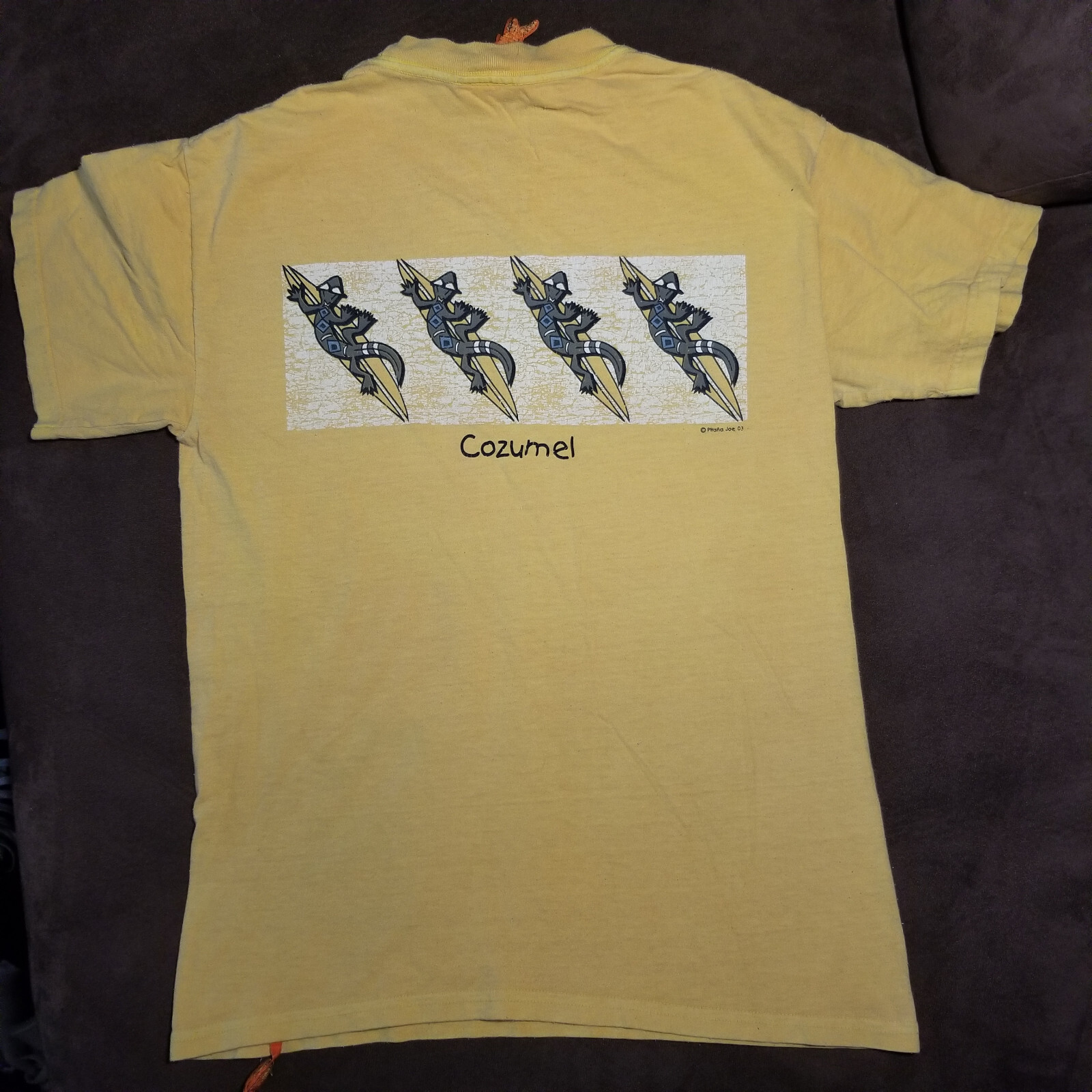 VTG PIRANA JOES T-SHIRT COZUMEL 03 UNIQUE TAG FISH HANGTAG GARMENT DYE SMALL gallery