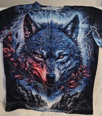 WOLF LIGHTNING WATER MOUNTAIN OUTDOOR ANIMAL T-SHIRT SHIRT