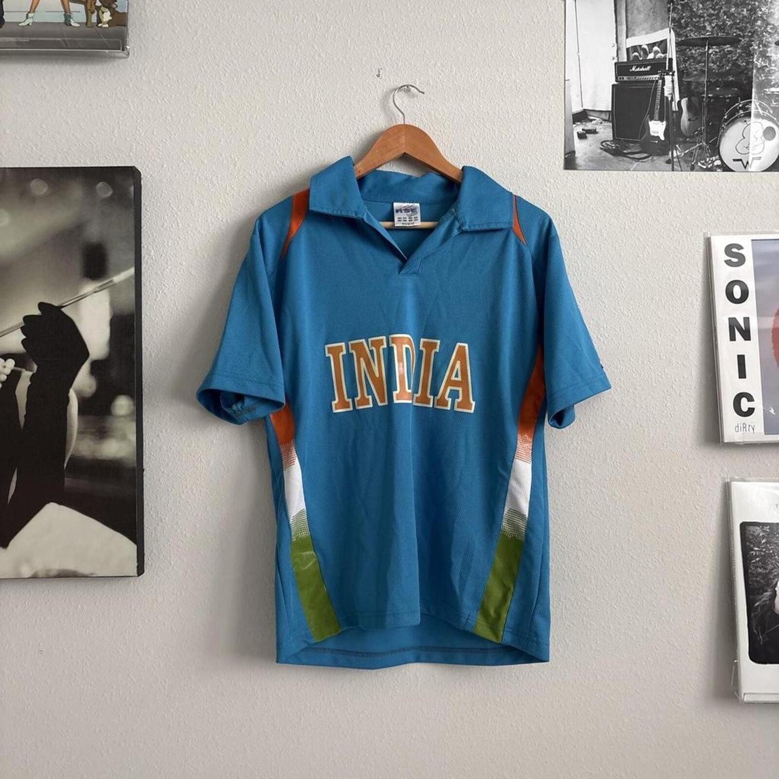 Vintage India Cricket Jersey RSE Sportswear Size 40 Blue Spellout Polo Shirt gallery