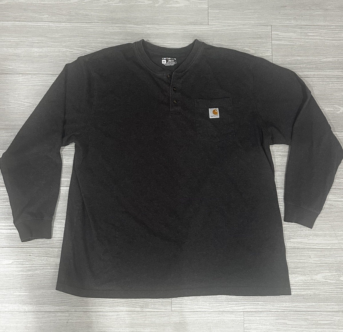 Carhartt Henley Shirt Men’s 2XL Black Loose Fit Long Sleeve Pocket Workwear gallery