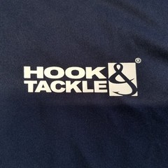 Hook & Tackle Shirt Mens Small Blue Long Sleeve Crew Neck Back & Arm Hit Fishing