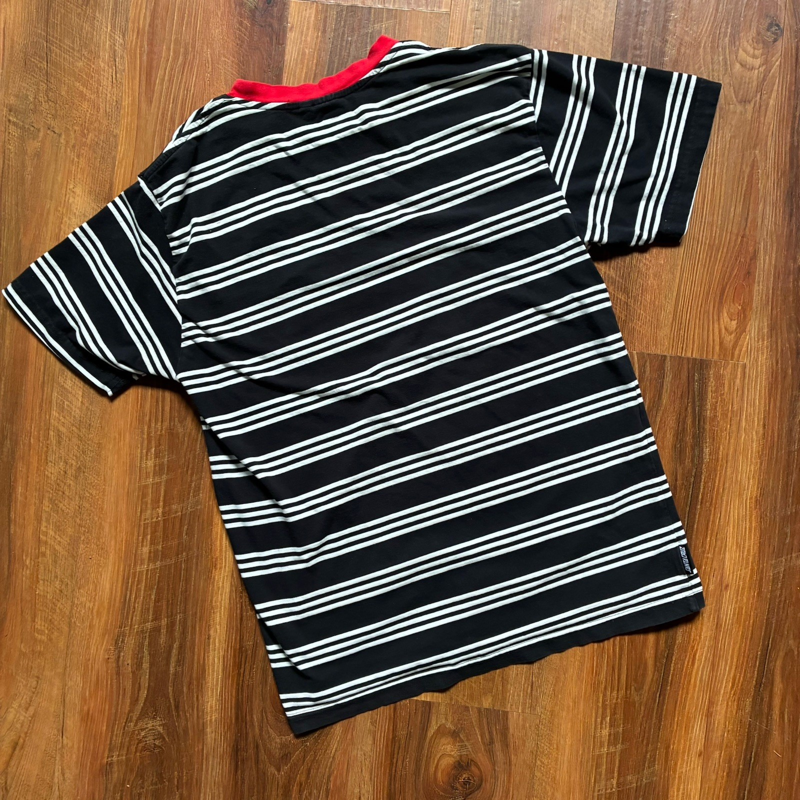 Santa Cruz Striped Ringer T-Shirt Black White Red Embroidered Dot Logo Medium gallery