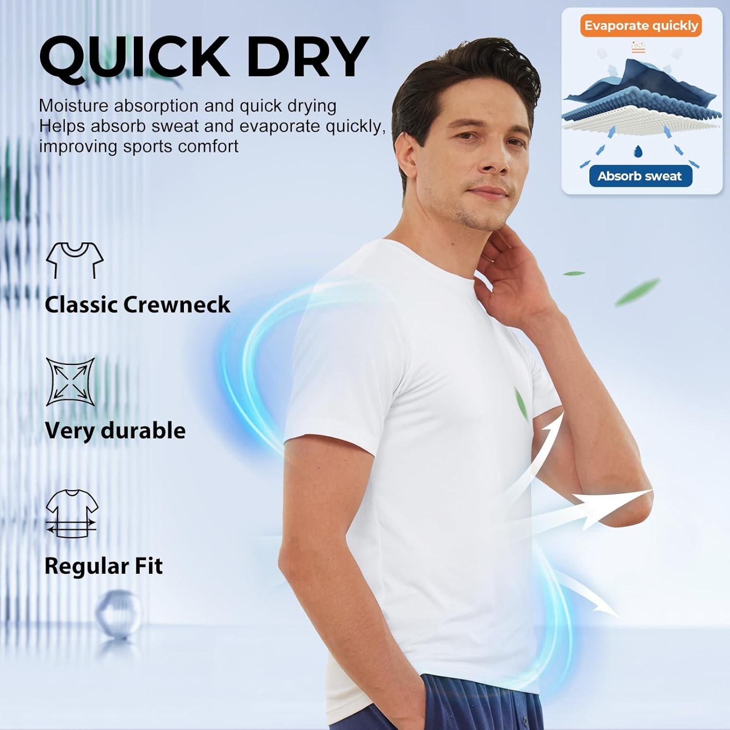 BAMBOO COOL Men Undershirts Moisture-Wicking Crewneck T Shirts, Breathable gallery