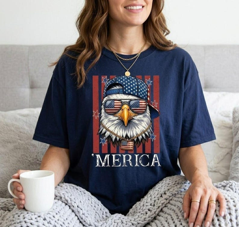 Funny Merica Eagle Shirt Patriotic USA Flag Independence Day Graphic Tee gallery