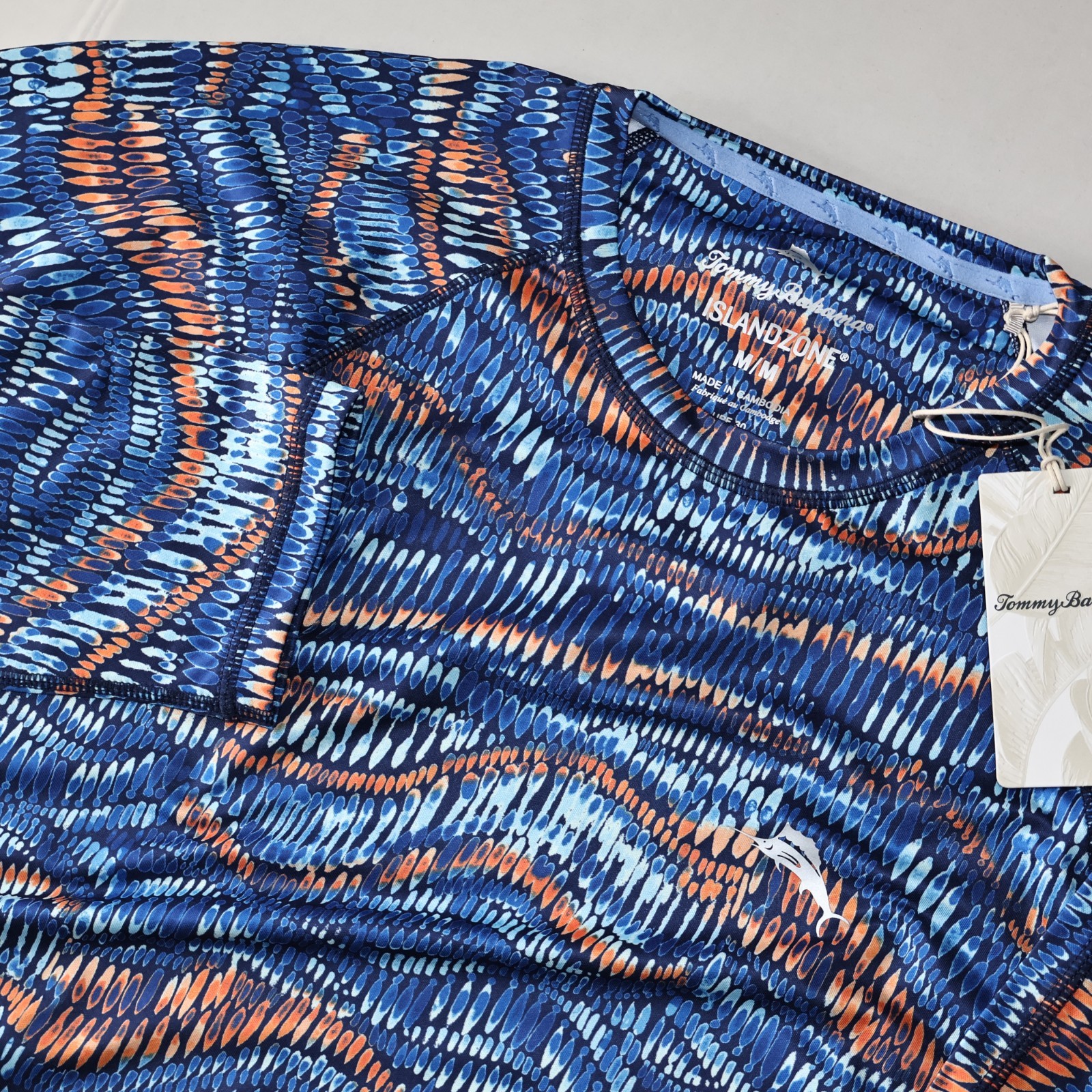 Tommy Bahama Tee Shirt Monte Rio Geo Island Zone Performance Blue LS Medium M gallery