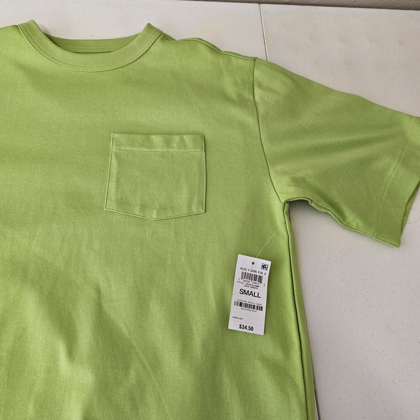 Mode of One Mens Relaxed-Fit Textured T-Shirt Chest Pocket Acid Green Size S NWT gallery