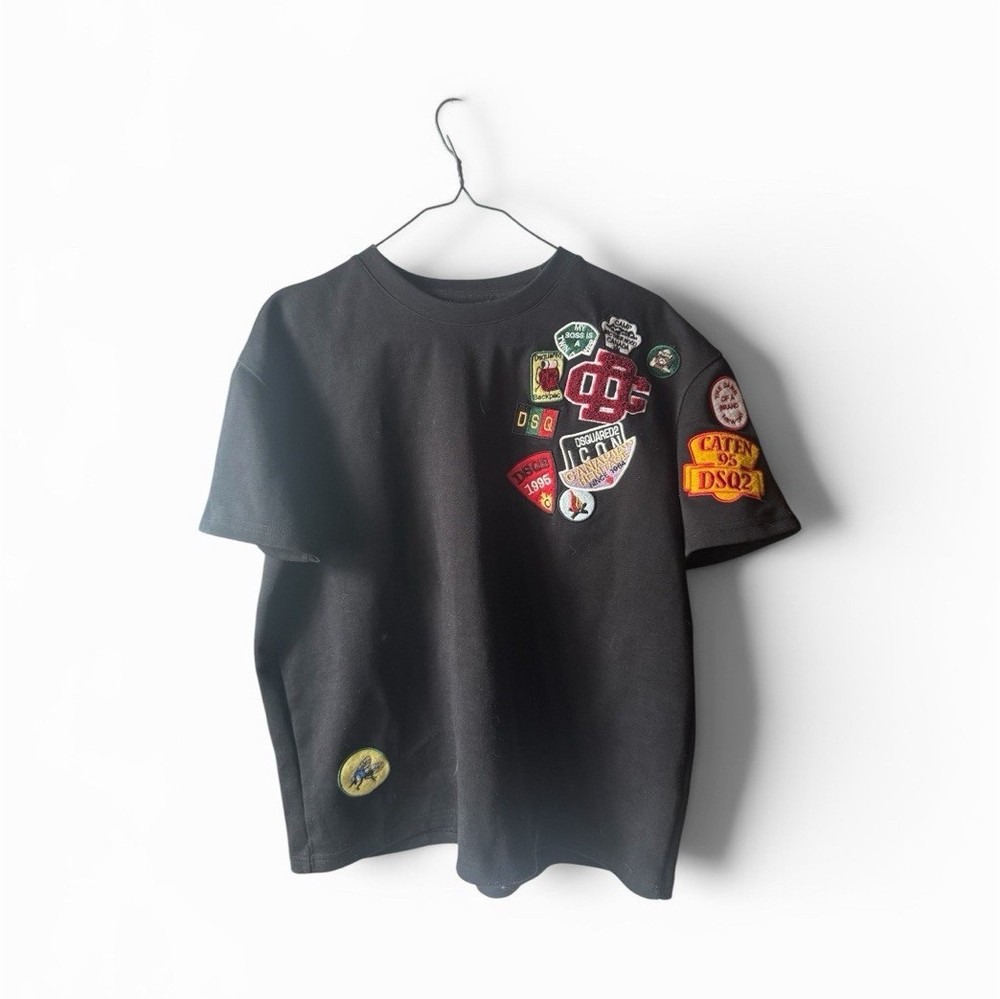 Dsquared2 Men’s Black Size S Crew Neck Short Sleeve Graphic Tee Logo Patches