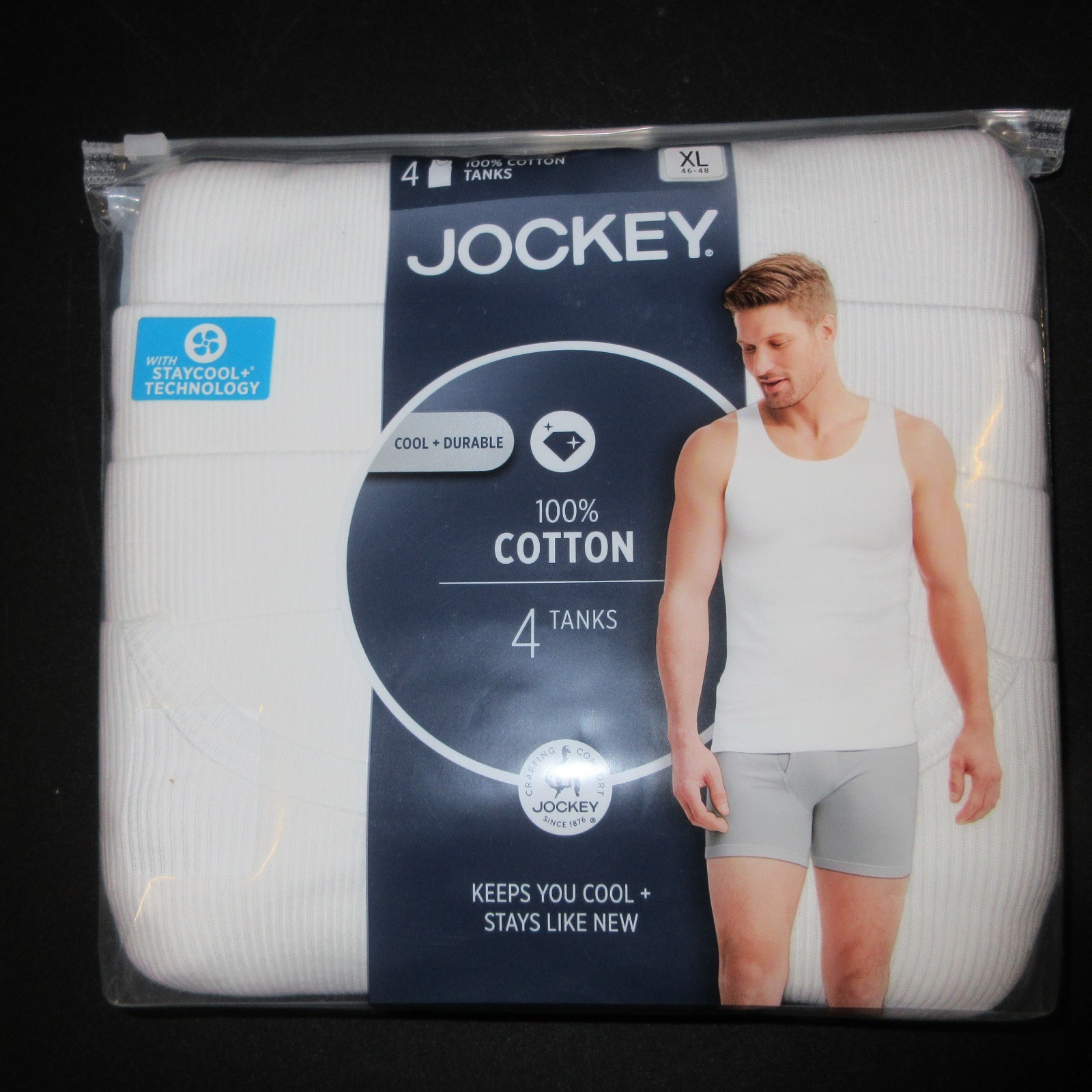 New Jockey 4 Pack Men's Stay Cool Cotton Tanks Size Extra Large XL White gallery