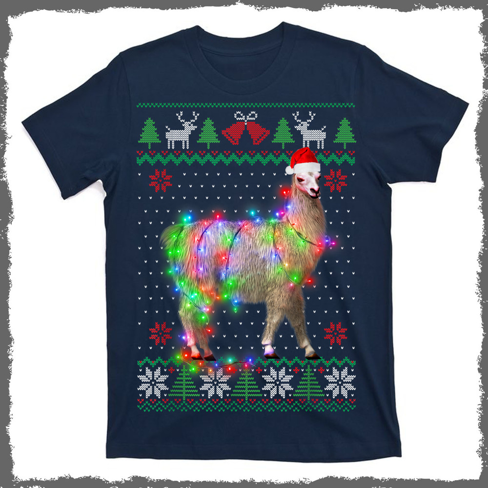 Funny Llama Lights Tangled Ugly Sweater Christmas Animals T-Shirt Unisex