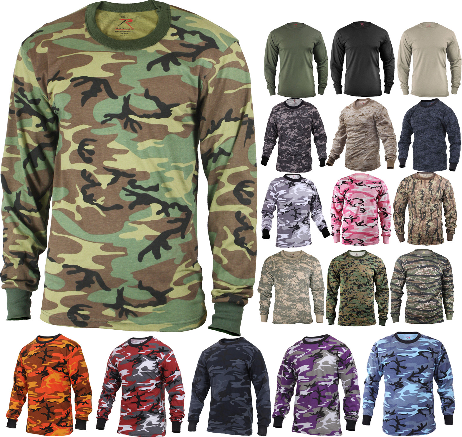Camo Long Sleeve T-Shirt Tactical Military Crew Tee Undershirt Army Camouflage gallery