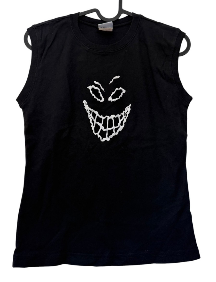 VTG Disturbed Tank Top Giant Tag OSFA Evil Grin Face Cut Out Y2K Band Tee 22×16