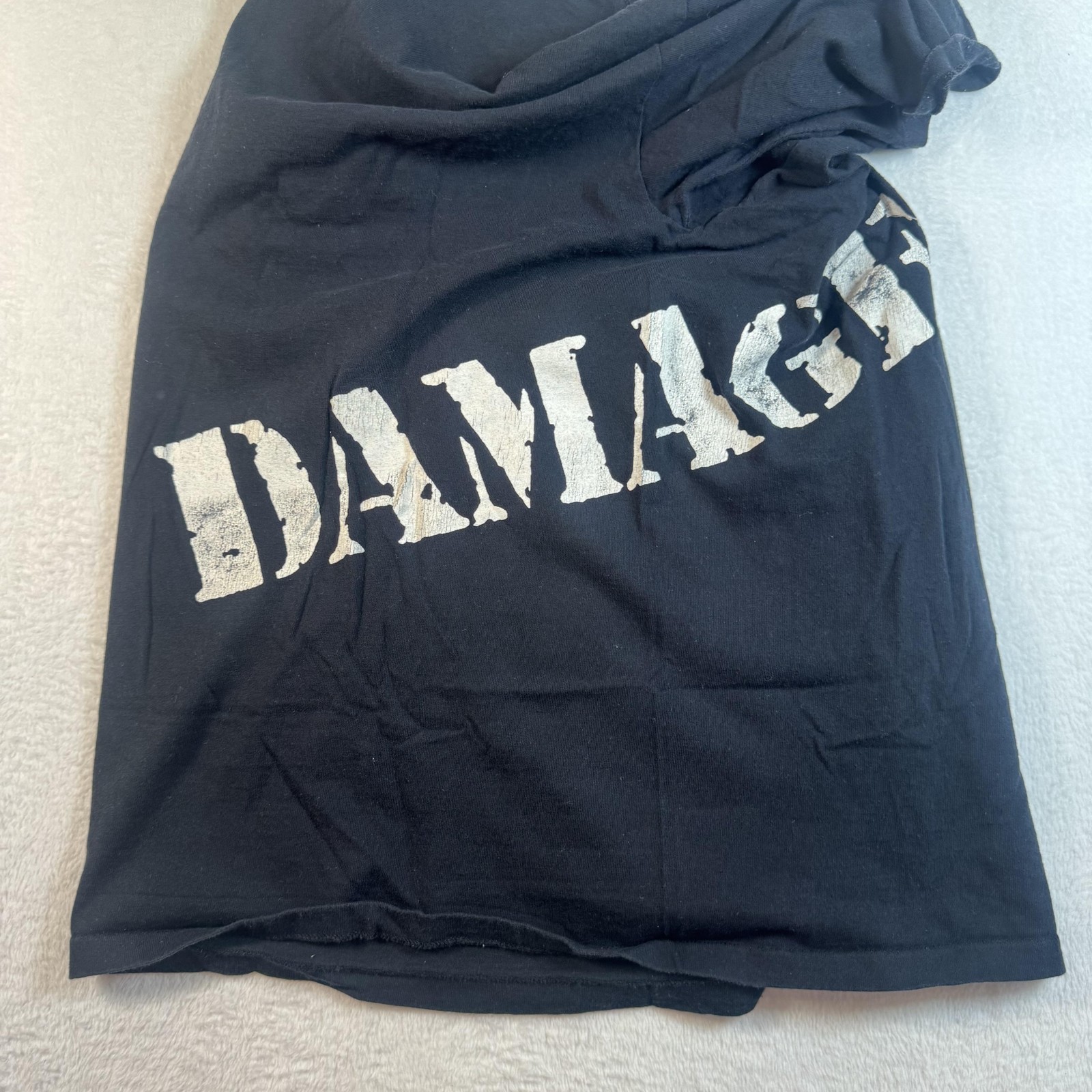 Damage Shirt Mens Large Black Wrap around Logo Graphic Tee Made USA Streetwear gallery