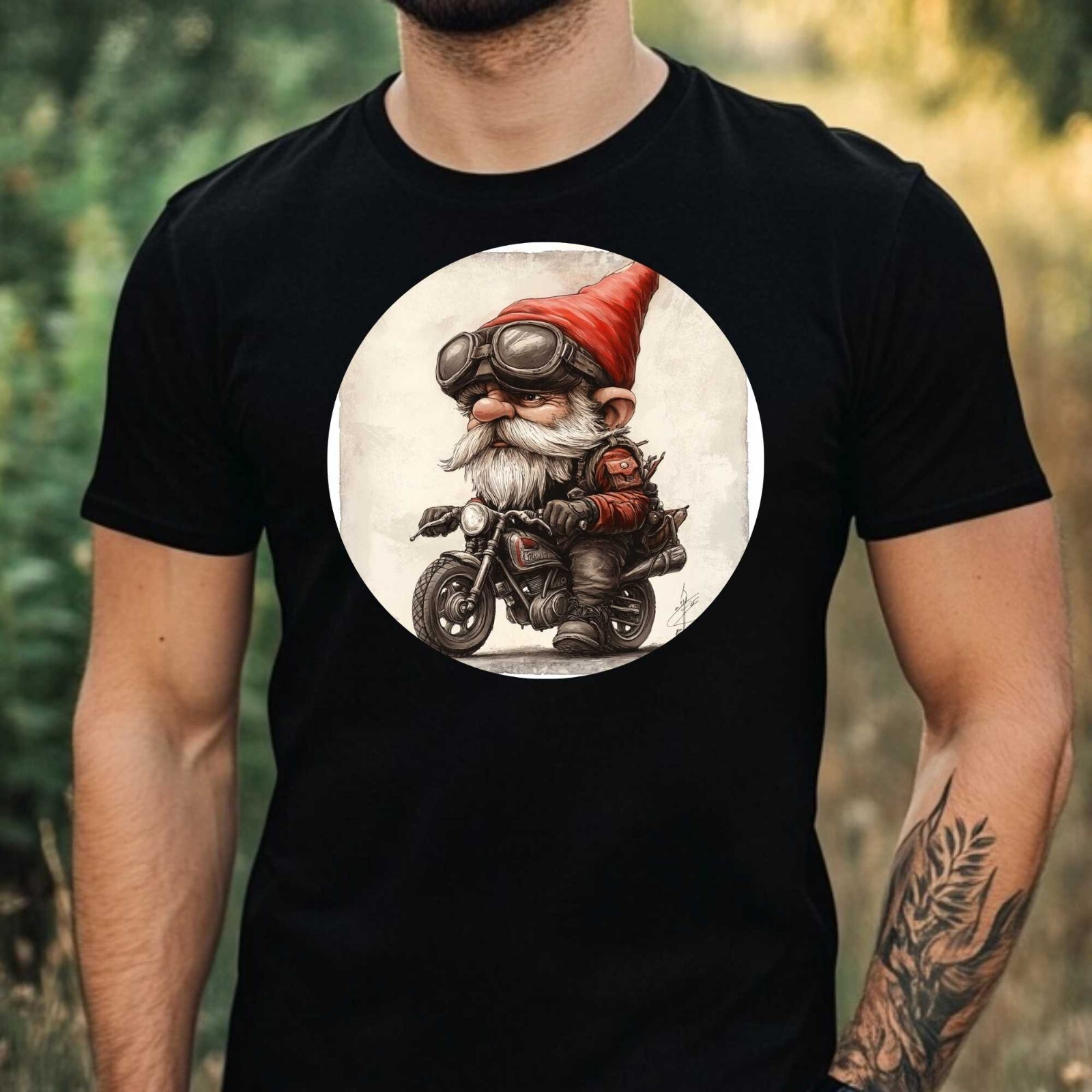 Mens Biker Gnome Motif Cotton T-Shirt Size XS to 5XL gallery