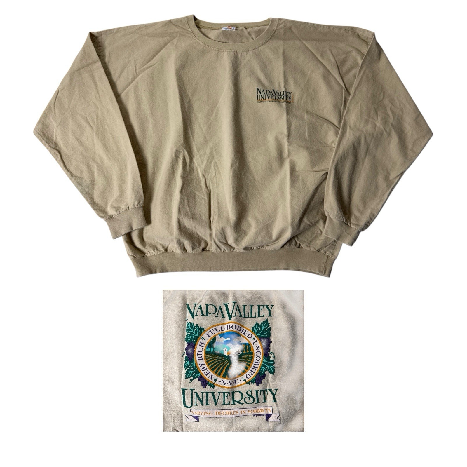 Vintage Napa Valley University Wine Tan Long Sleeve Crazy Shirts Large USA Made