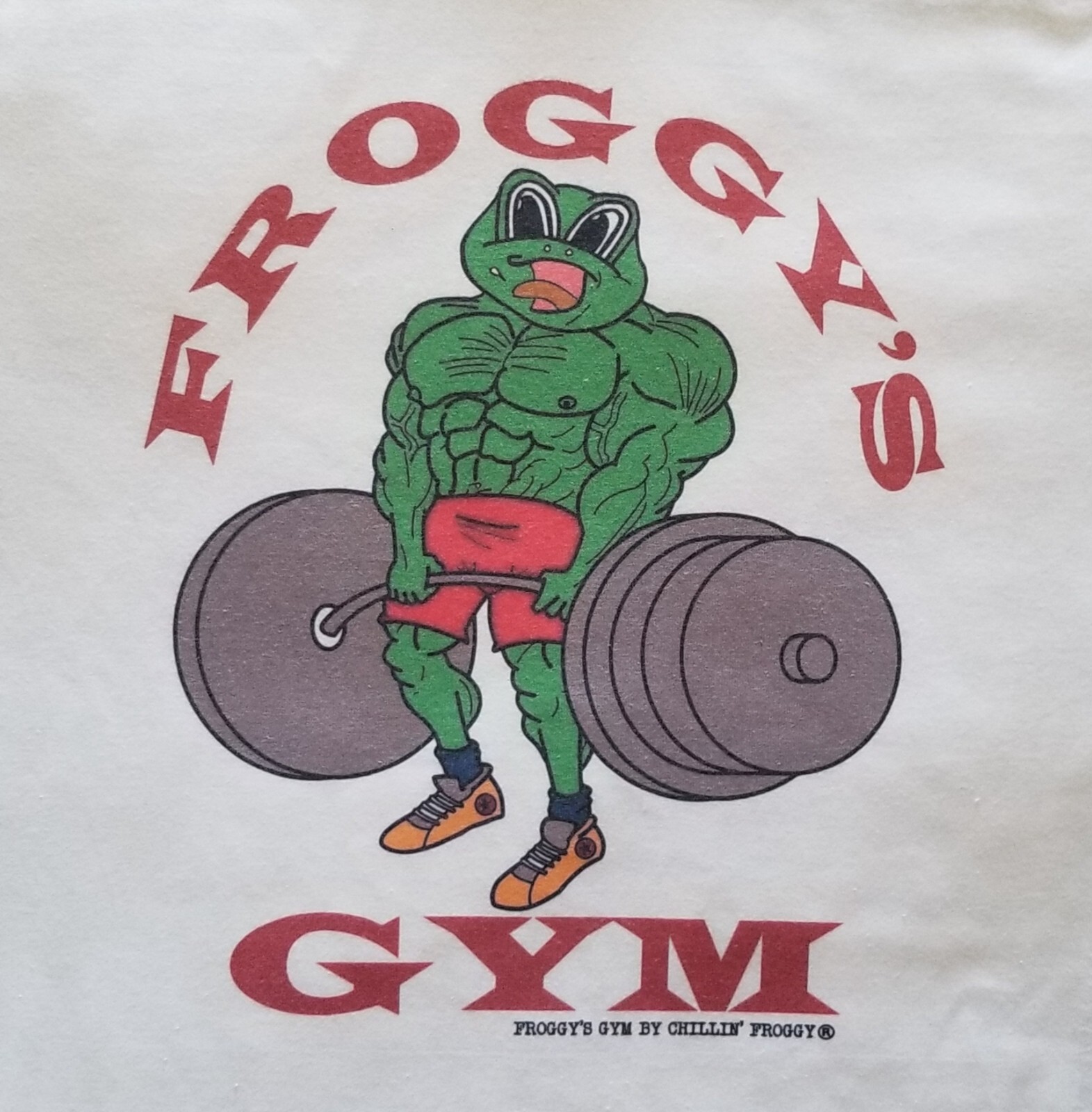 FROGGY’S GYM Workout Bodybuilding Exercise Old School Vintage Logo T-Shirt NEW
